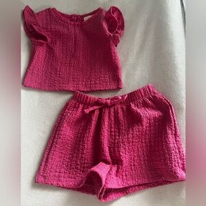 btween Bright Pink Crinkle Top and Shorts